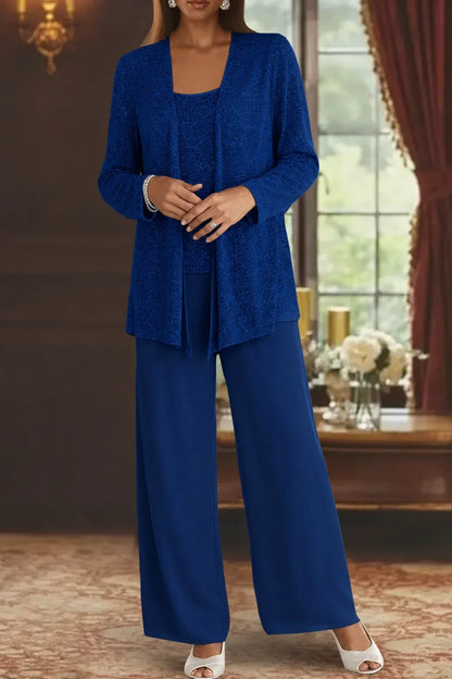 Women's sequin three-piece set with jacket and womens wide leg pants