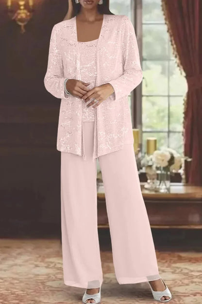 Women's sequin three-piece set with jacket and womens wide leg pants