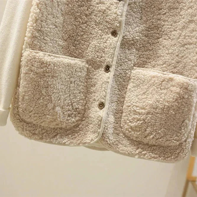 Women's sherpa button-up vest gilet with V-neck
