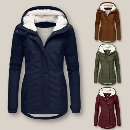 Women's sherpa-lined hooded quilted jacket fleece winter coat