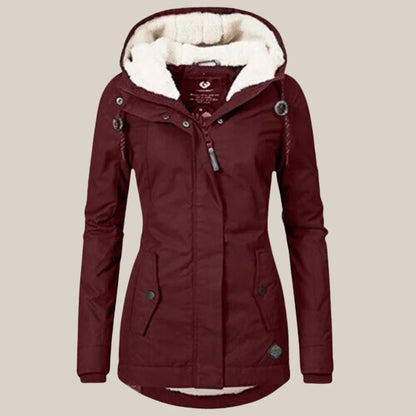 Women's sherpa-lined hooded quilted jacket fleece winter coat