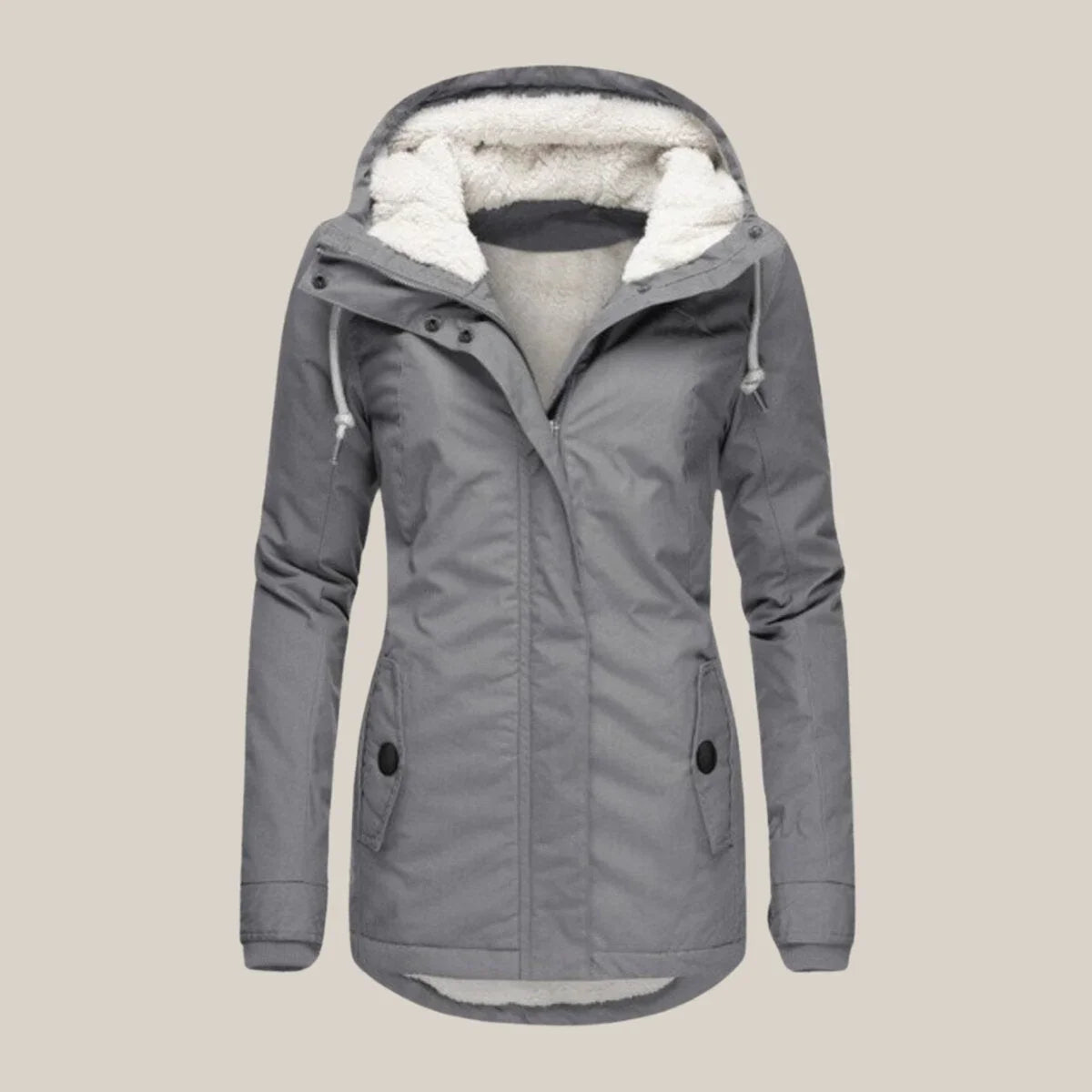 Women's sherpa-lined hooded quilted jacket fleece winter coat