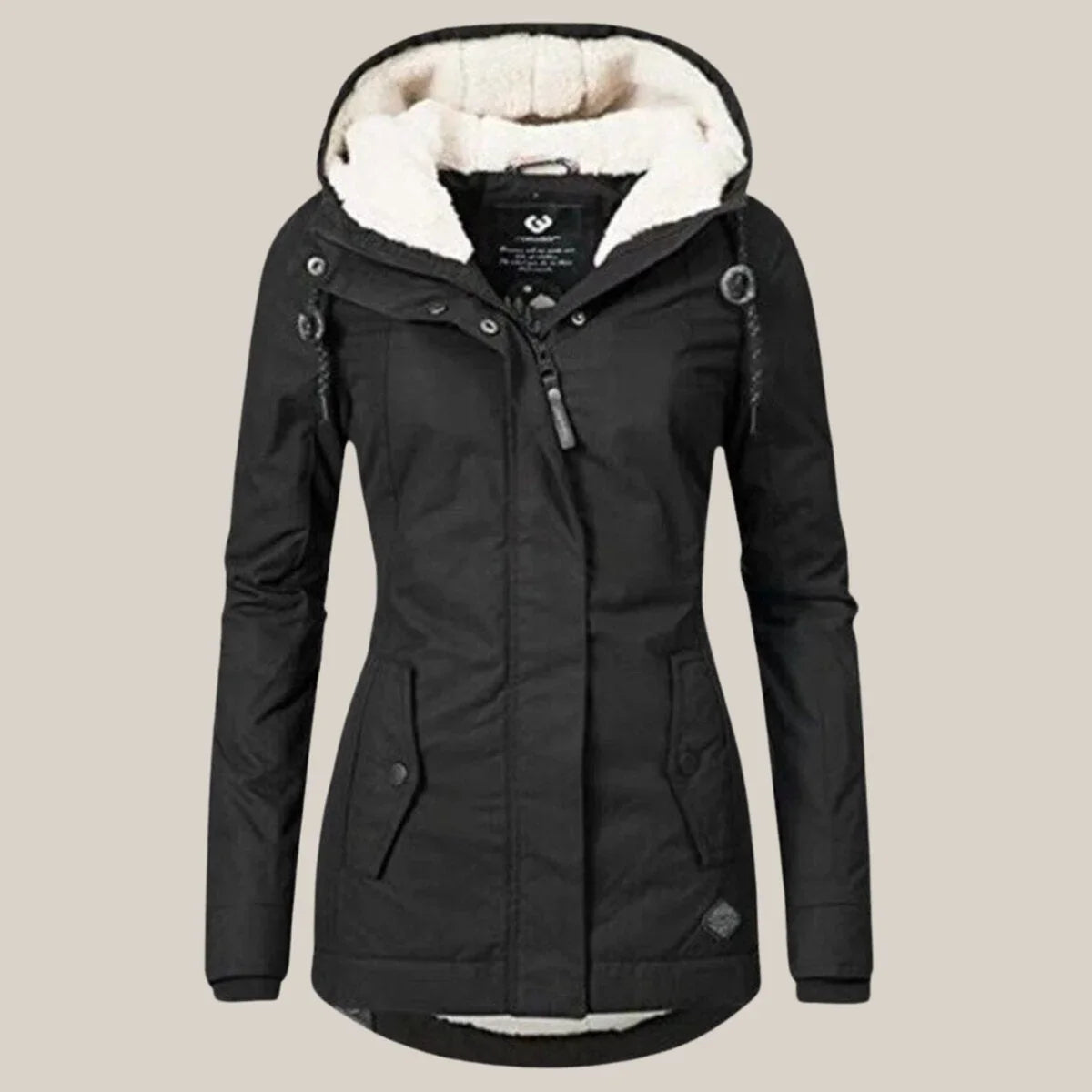 Women's sherpa-lined hooded quilted jacket fleece winter coat – Black