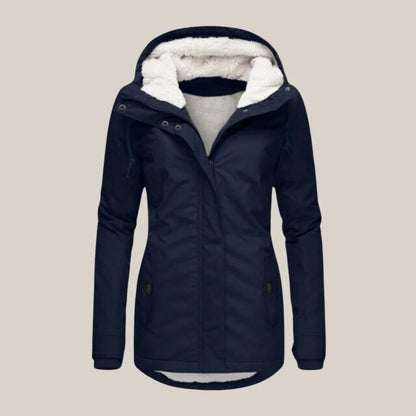 Women's sherpa-lined hooded quilted jacket fleece winter coat – Blue