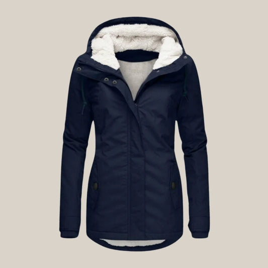 Women's sherpa-lined hooded quilted jacket fleece winter coat – Blue