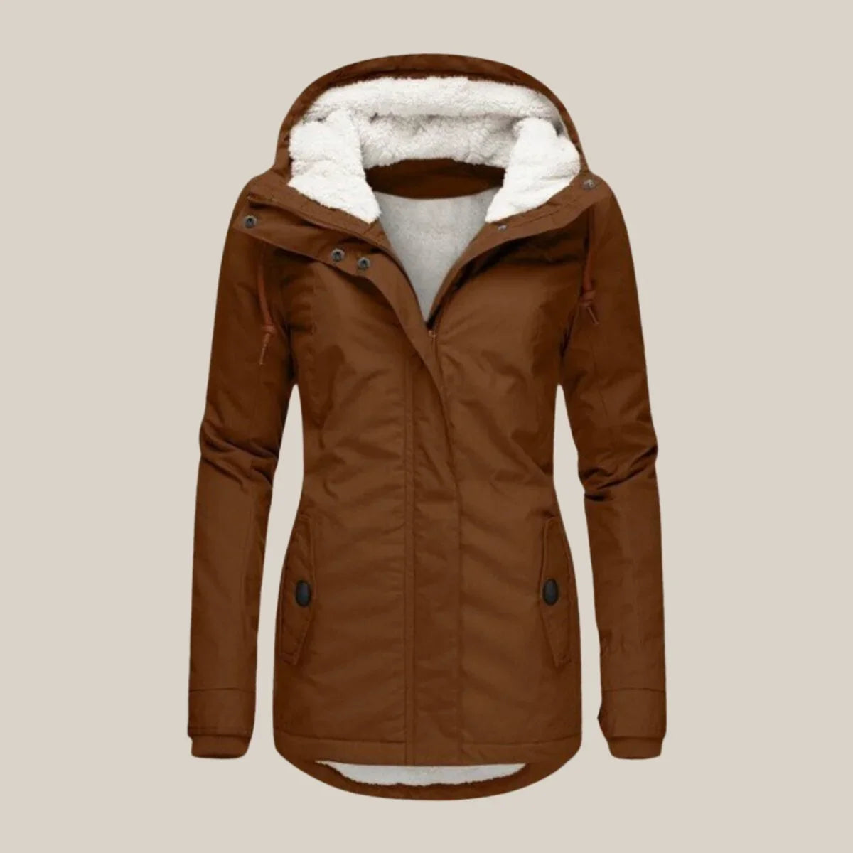 Women's sherpa-lined hooded quilted jacket fleece winter coat – Brown
