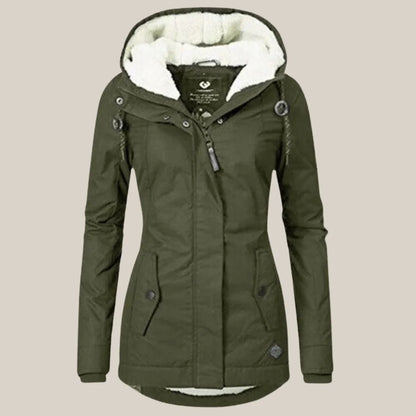 Women's sherpa-lined hooded quilted jacket fleece winter coat