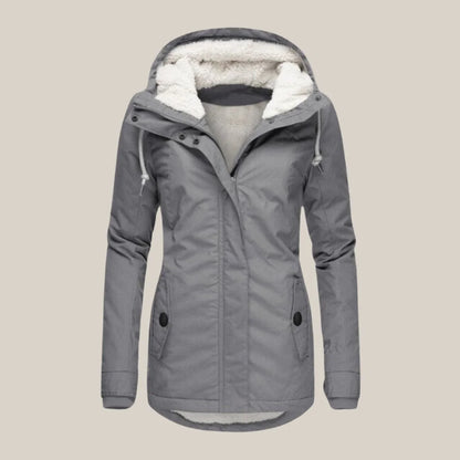 Women's sherpa-lined hooded quilted jacket fleece winter coat – Gray