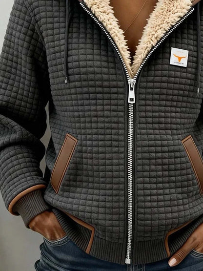 Women's sherpa-lined quilted jacket full-zip hooded fleece – Dark Grey