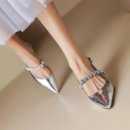 Women's crystal-strap pointed-toe slingback pumps with buckle