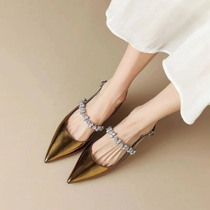 Women's crystal-strap pointed-toe slingback pumps with buckle