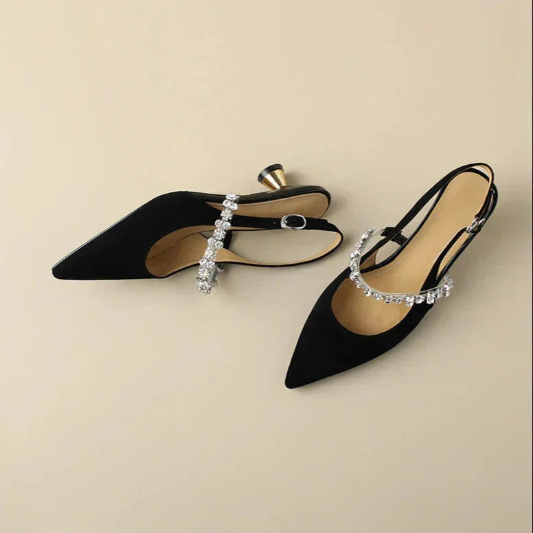 Women's crystal-strap pointed-toe slingback pumps with buckle
