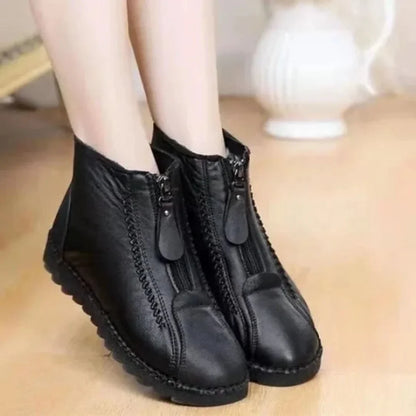 Women's slip-resistant fleece-lined leather ankle boots
