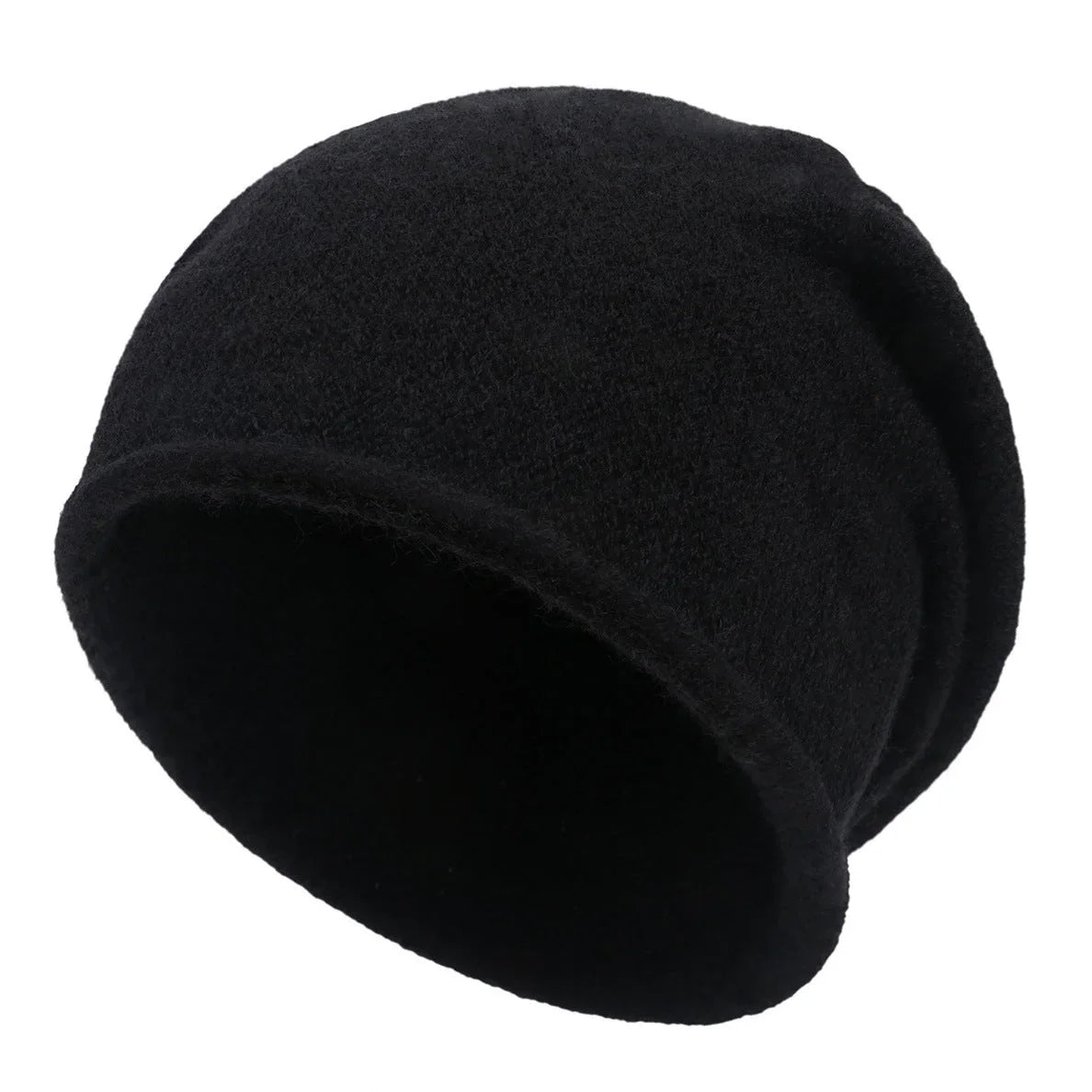 Women's soft casual relaxed-fit knit beanie with slouchy design – Black