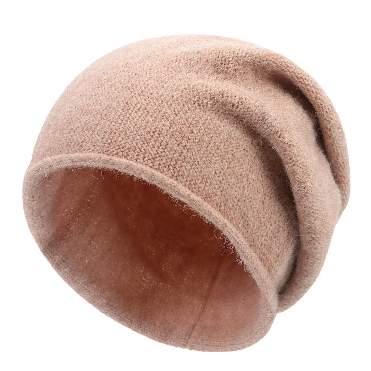 Women's soft casual relaxed-fit knit beanie with slouchy design – Pale Pink