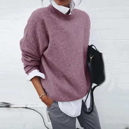 Women's soft everyday knit sweater with crew-neck long sleeves and relaxed fit – Light Pink