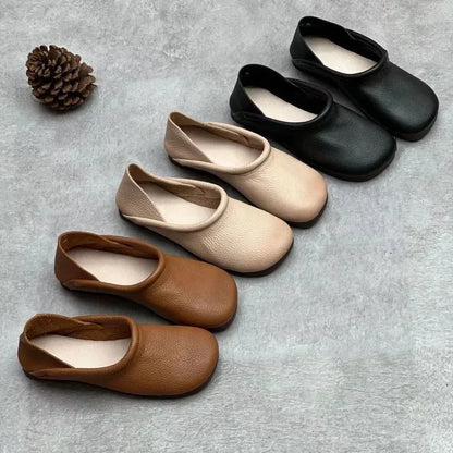 Women's soft leather sandals with low-cut slip-on round-toe