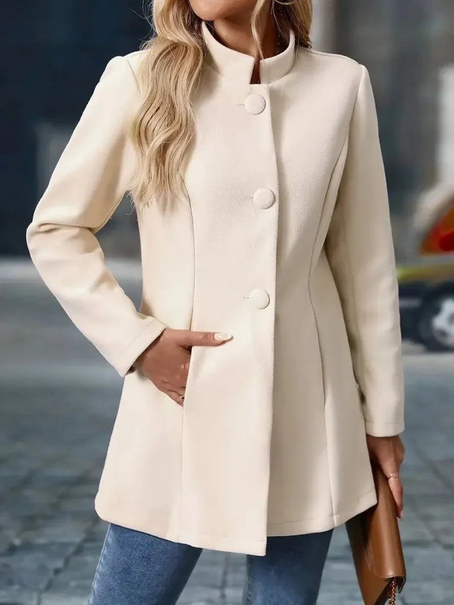 Women's stand-collar button-front longline blazer coat