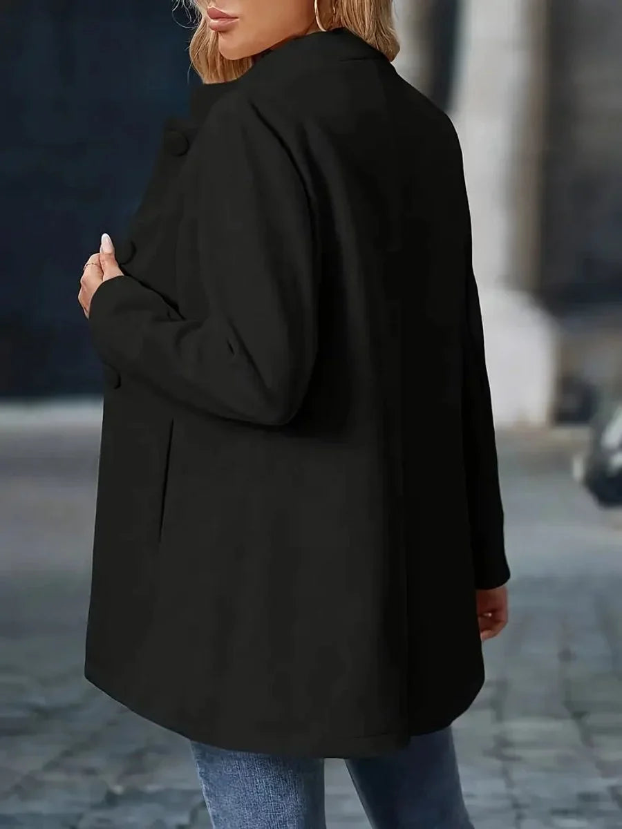 Women's stand-collar button-front longline blazer coat