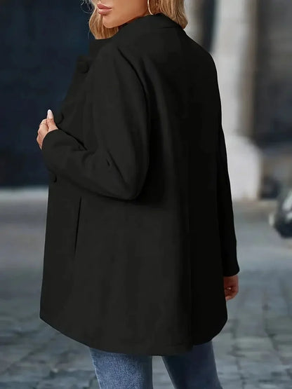 Women's stand-collar button-front longline blazer coat