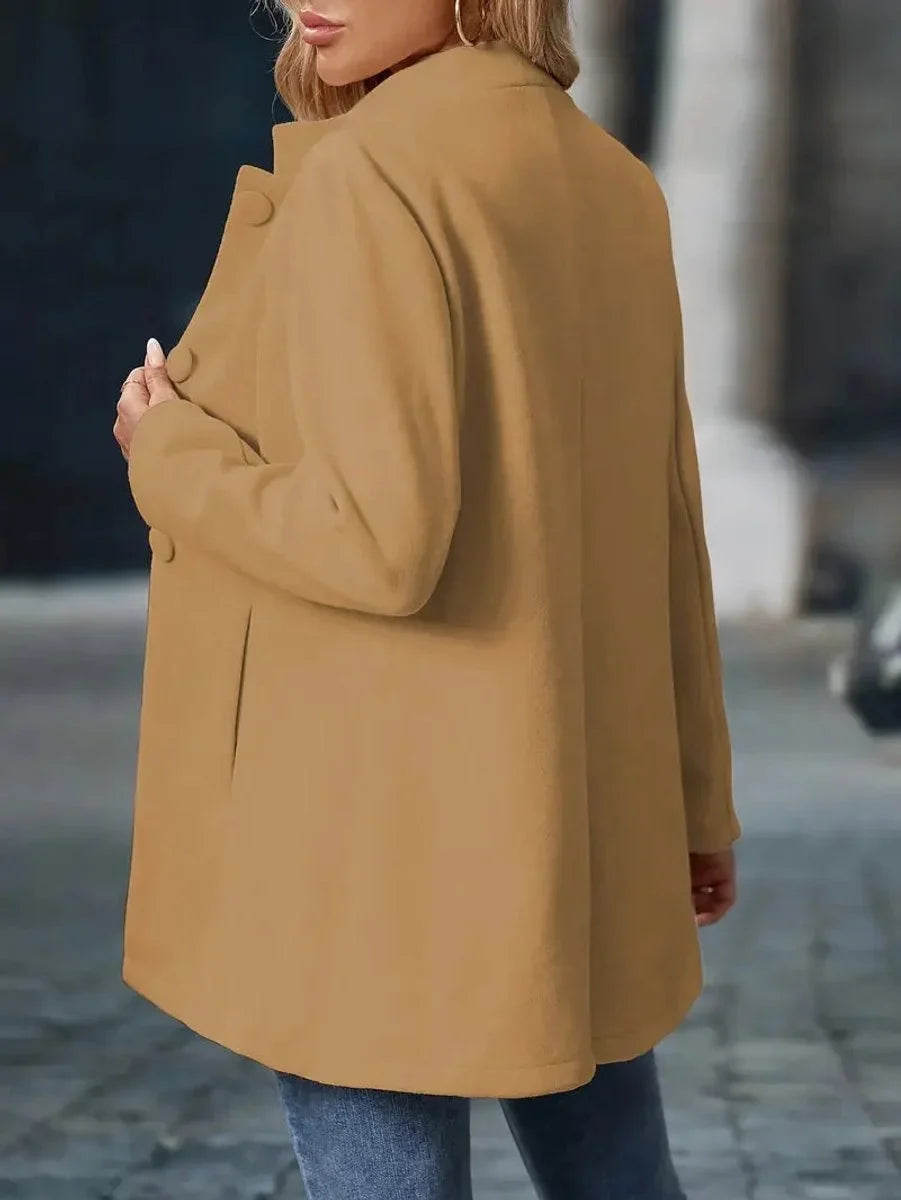 Women's stand-collar button-front longline blazer coat