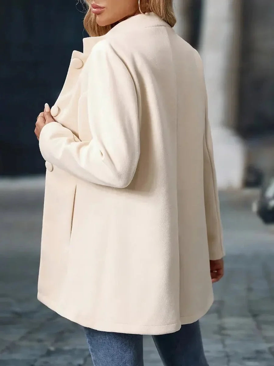 Women's stand-collar button-front longline blazer coat