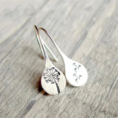 Women's sterling dandelion teardrop dangle earrings with hook closure – Silver