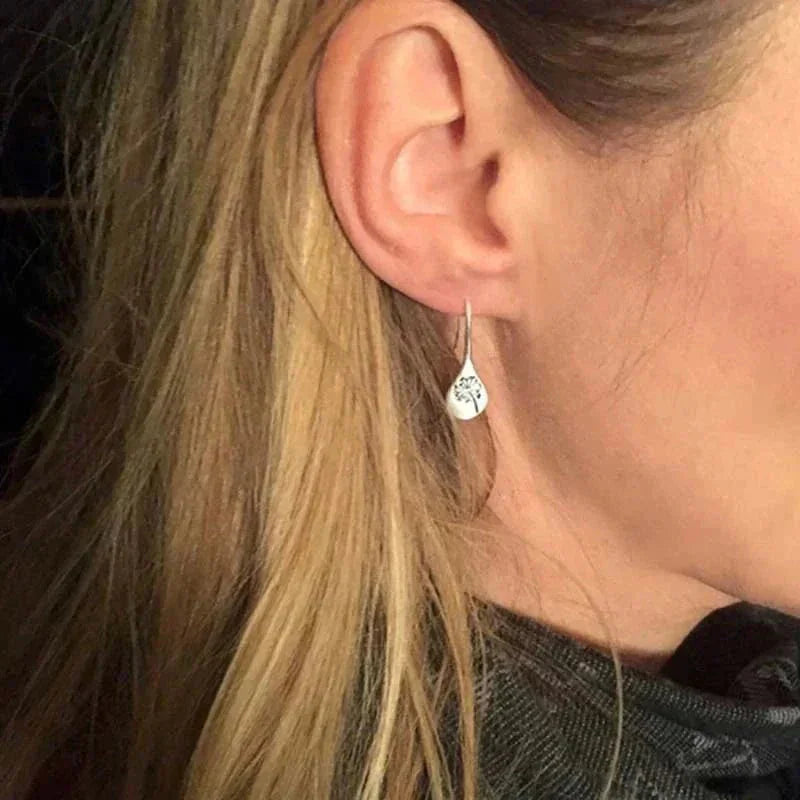 Women's sterling dandelion teardrop dangle earrings with hook closure – Silver