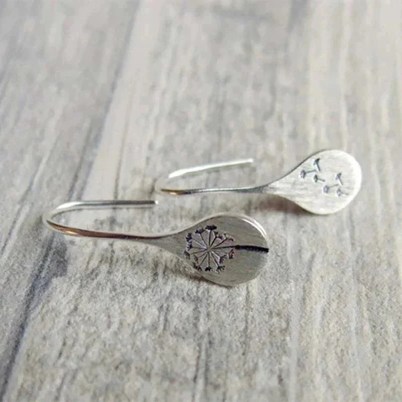Women's sterling dandelion teardrop dangle earrings with hook closure – Silver