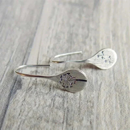 Women's sterling dandelion teardrop dangle earrings with hook closure – Silver