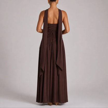 Women's strapless open-back scarf-neck fall wedding guest maxi dress