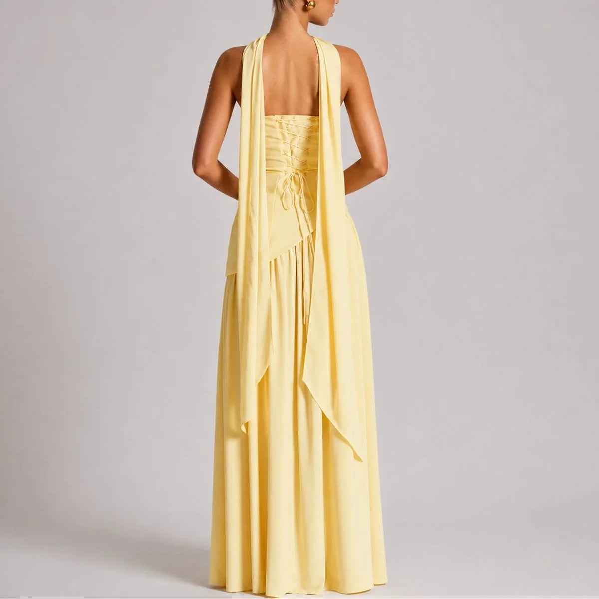 Women's strapless open-back scarf-neck fall wedding guest maxi dress