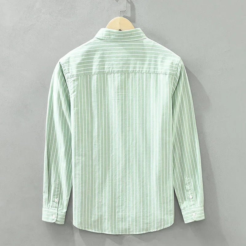 Women's striped casual button-up long-sleeve shirt with chest pocket