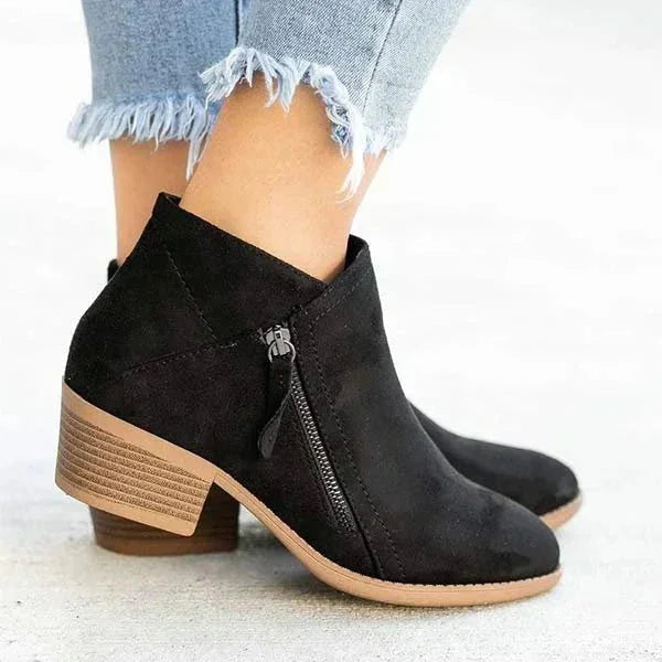 Women's suede ankle boots with side-zip low-heel design