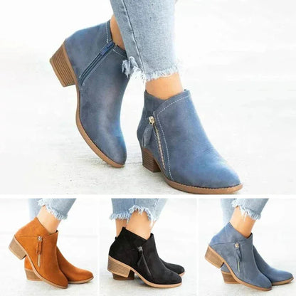 Women's suede ankle boots with side-zip low-heel design