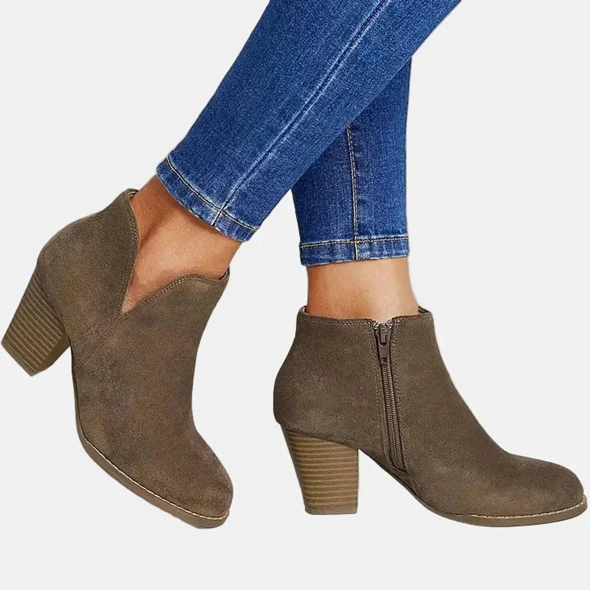 Women's suede block heel side-zip ankle boots