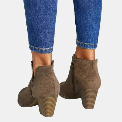 Women's suede block heel side-zip ankle boots