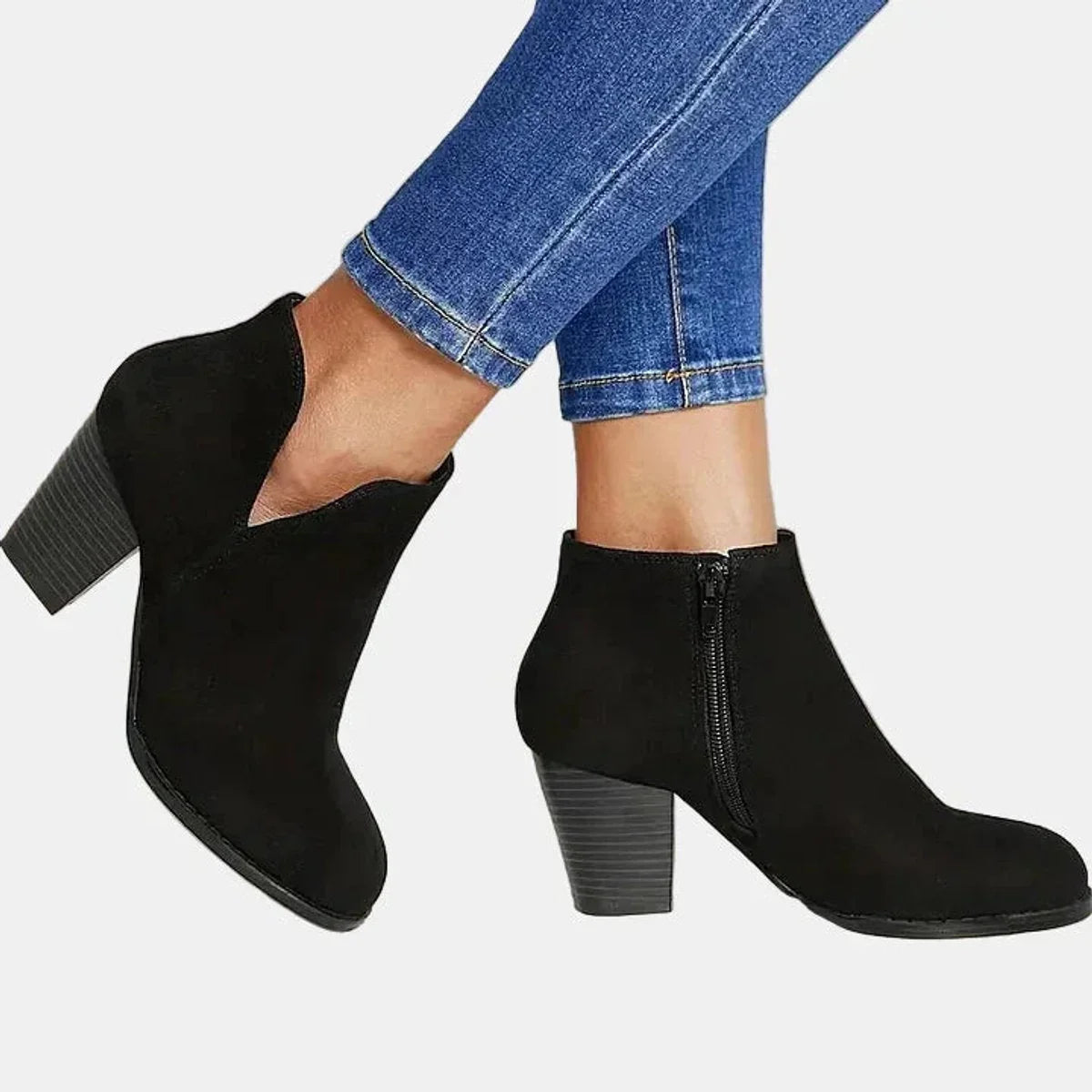 Women's suede block heel side-zip ankle boots