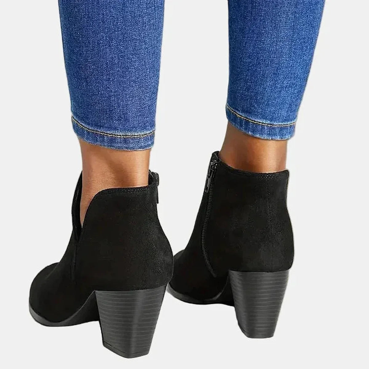 Women's suede block heel side-zip ankle boots