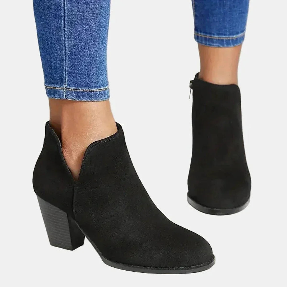 Women's suede block heel side-zip ankle boots