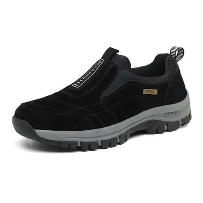 Women's suede-look slip-on comfort walking shoes with pull-tab and rugged sole – Black