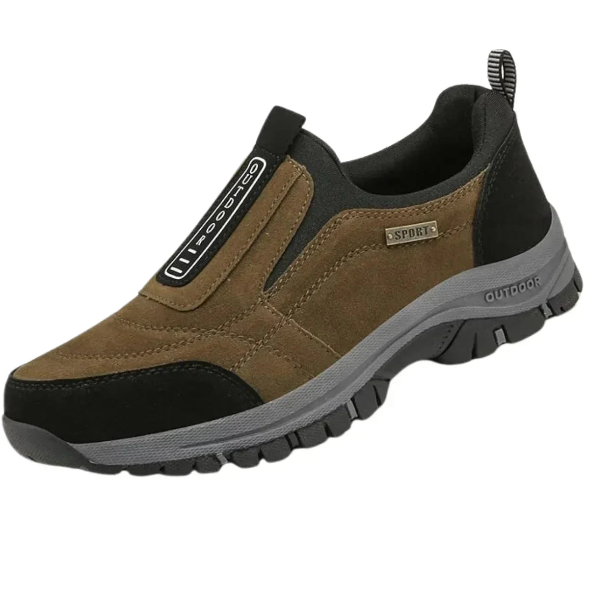 Women's suede-look slip-on comfort walking shoes with pull-tab and rugged sole – Brown