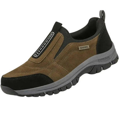 Women's suede-look slip-on comfort walking shoes with pull-tab and rugged sole – Brown