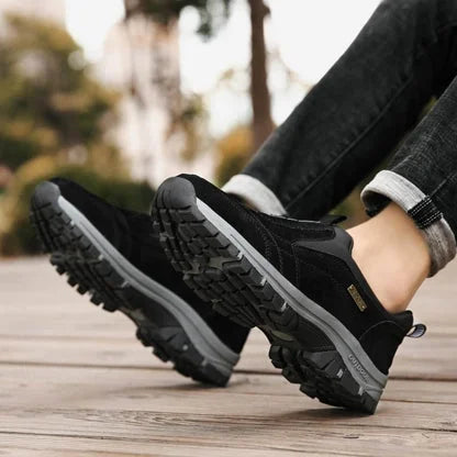 Women's suede-look slip-on comfort walking shoes with pull-tab and rugged sole