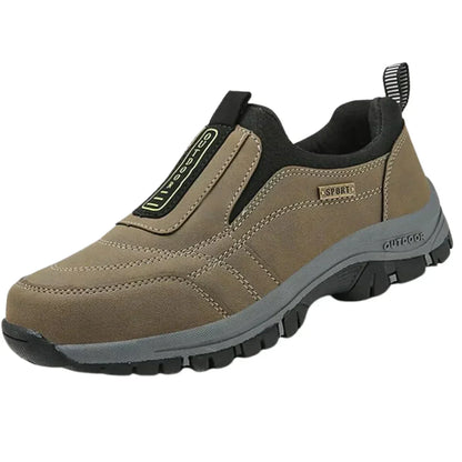 Women's suede-look slip-on comfort walking shoes with pull-tab and rugged sole – Khaki