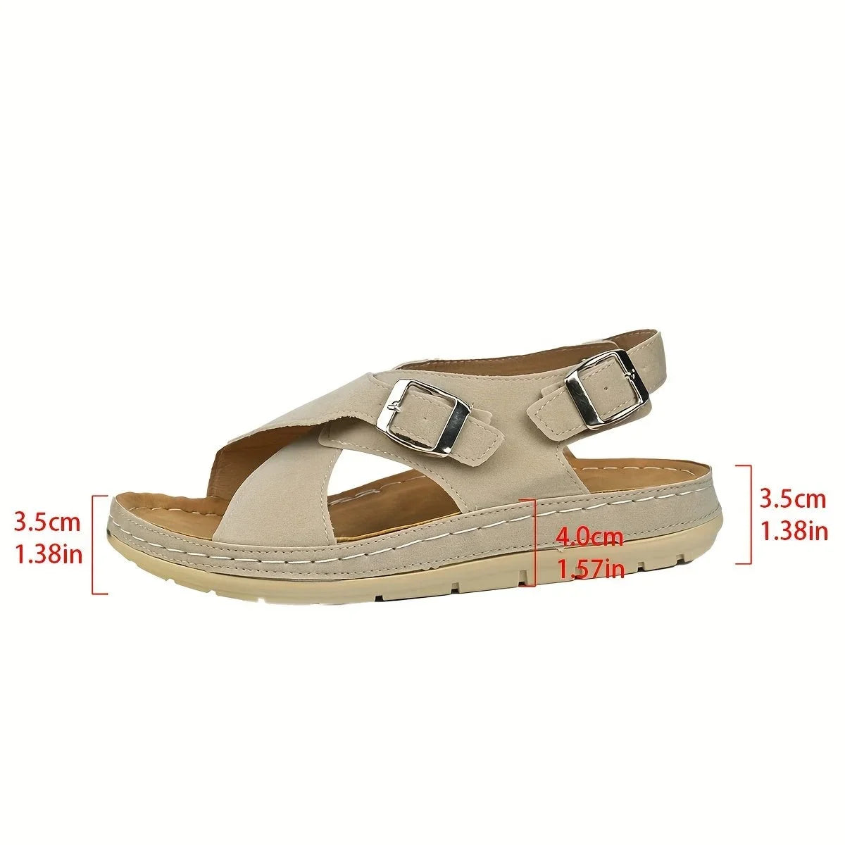 Women's suede platform sandals with criss-cross double buckle straps