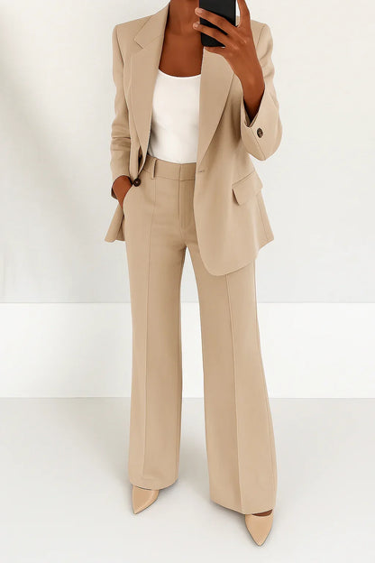 Women's tailored blazer and straight-leg trousers matching set – Beige