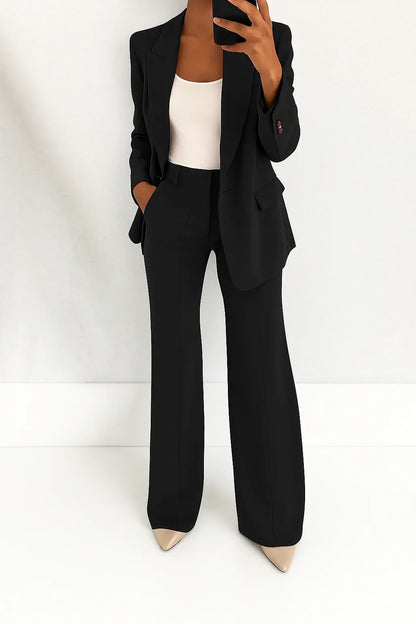 Women's tailored blazer and straight-leg trousers matching set – Black