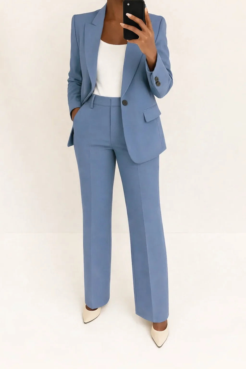 Women's tailored blazer and straight-leg trousers matching set – Blue