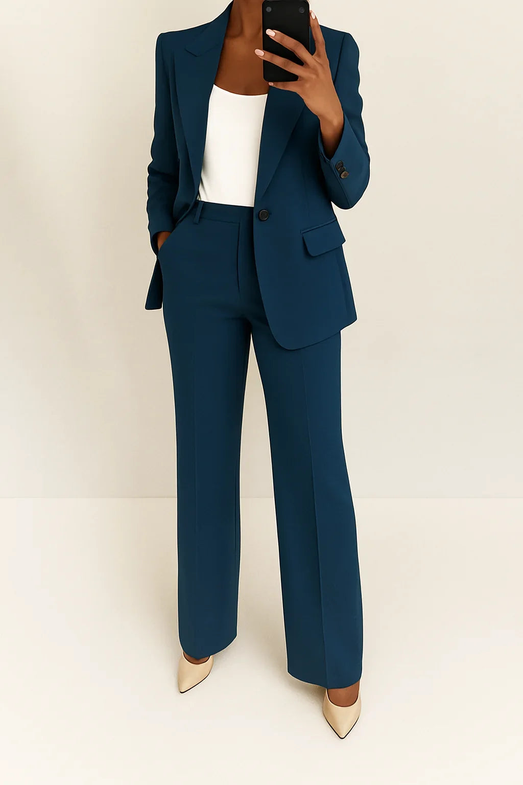 Women's tailored blazer and straight-leg trousers matching set – Navy Blue